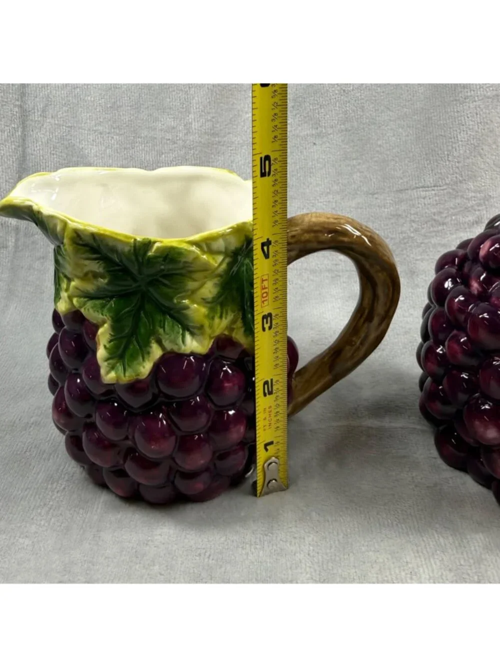 Grape-Themed Ceramic Pitcher Sugar Bowl Set Kitchen Decor Vintage 2 Piece Set KK